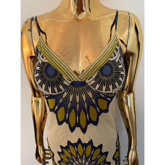 Vince Floral Maxi Slip Dress Size 6 Spaghetti Straps Yellow & Navy Pattern Light - Picture 3 of 8
